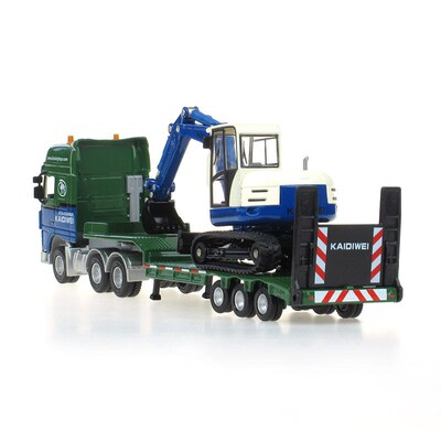 Alloy Diecast Flatbed Trailer+Excavator 150 Low Platform Tr