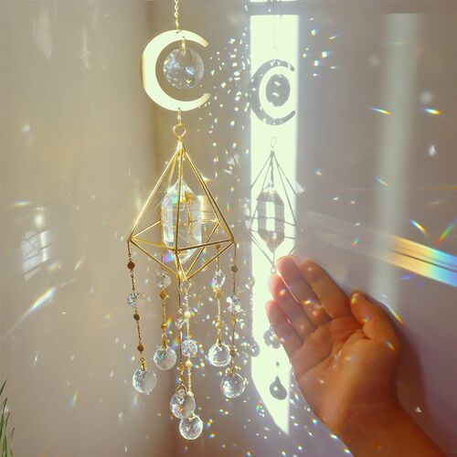 Crystal Moon Hexagon Diamond Prisms Hanging Rainbow Chaser L