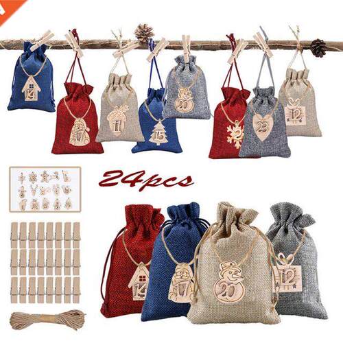 24pcs/Set Christmas Advent Calendar Bags 24 Days Embellishme