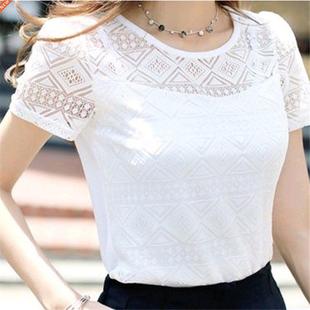 New Women Clothing Chiffon Blouse Lace Crochet Female Korean