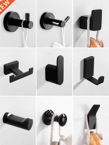 Robe Hooks Black Aluminum Towel Hook Bathroom Wall Mounted C