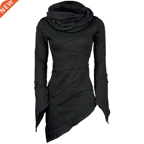 2022 Women Slim Solid Turtleneck Scarf Collar Asymmetric Sle