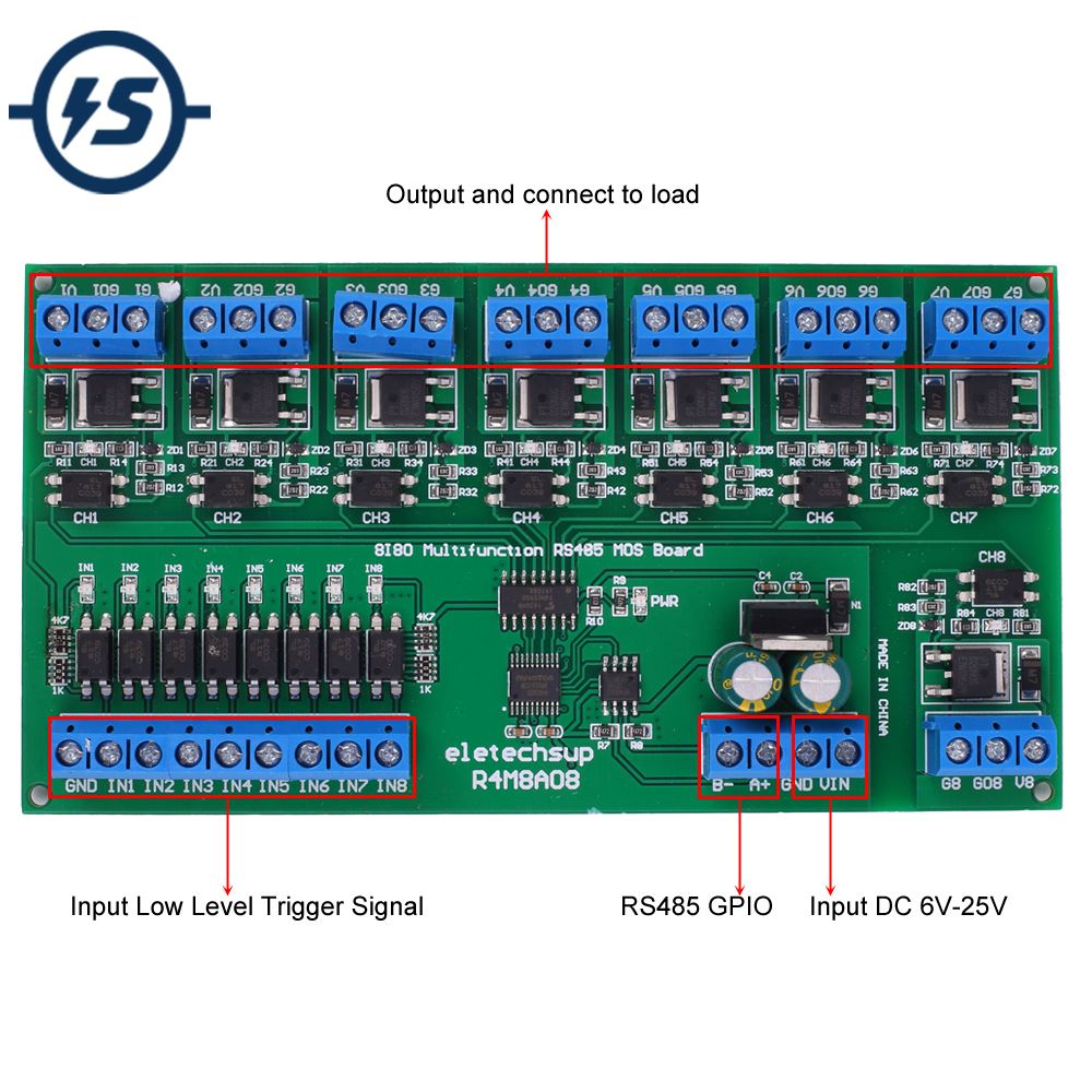 DC 12V 24V 8Bit MOS Adjustable Input Output Isolated Signal