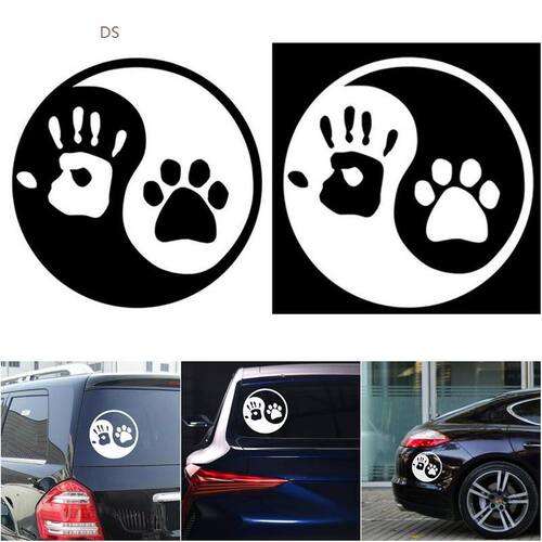 Car er 10*10CM Yin And Yang Cat Dog Footprints Palm Print No