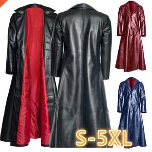 Coat Gothic Mens Long Punk Black Winter Lapel Leather