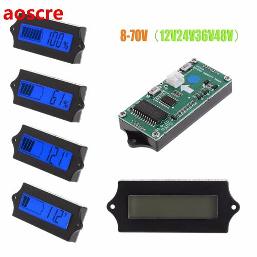 8-70V Blue LCD Lead Acid Lithium Battery Capacity Digital Te