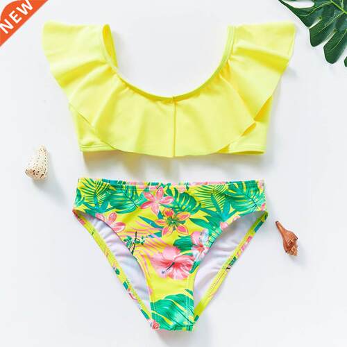 New 2022 Girls Swimsuit 5-14Y Swimsuit Ruffle Style Two Piec