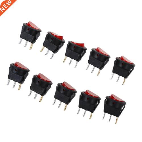 10pcs Red Light ON-OFF SPST Round Rocker Switch 6A/250V 10A/