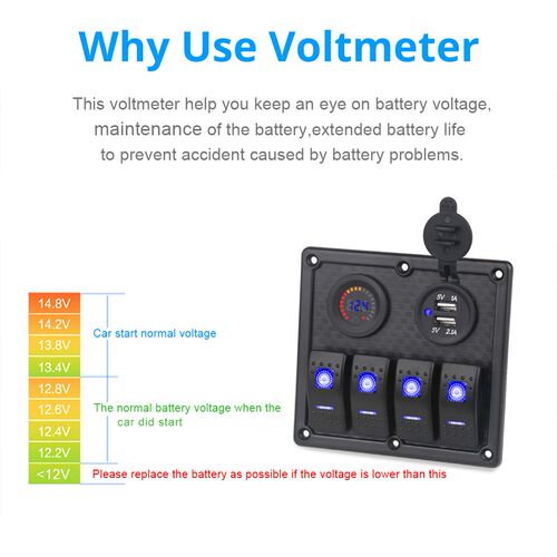 12v 24V Car Boat Rocker Switch Panel Digital Voltmeter Dual