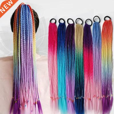 Hair Color Gradient Dirty Braided Ponytail Women Elastic Hai