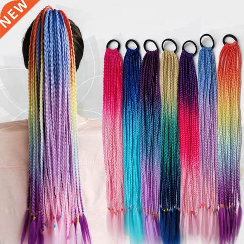 Hair Color Gradient Dirty Braided Ponytail Women Elastic Hai