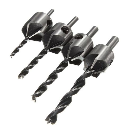 4Pcs HSS 5 Flute Countersink 3/4/5/6mm Drill Bit Set High Sp