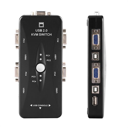 4 Port USB 2.0 KVM Switcher Switch Box Mouse Keyboard VGA Vi