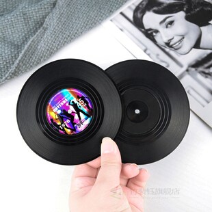 4 6 PCS Plastic Vinyl Record Coaster Cup Mat Black Retro Mug