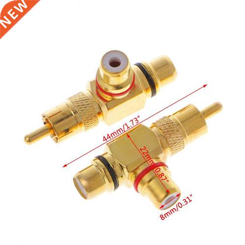 2pcs Gold Plated RCA Male to 2 Female Adapter AV Video Audio