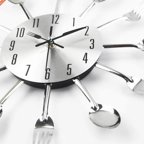 Cutlery Metal Kitchen Wall Clock Spoon Fork Creative Quartz