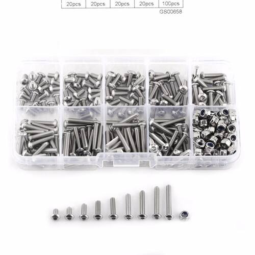 280pcs M3 SS304 Hex Socket Screws Button Head Screws and Loc