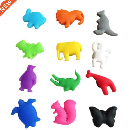 12PCS Silicone Wine Glass Marker Cute Animals Drink Marker L