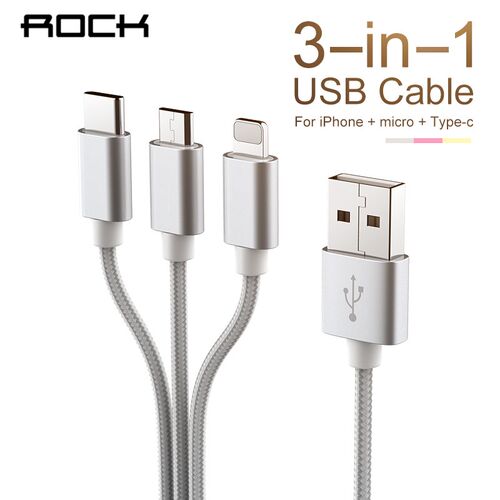 ROCK USB Cable For iPhone 11 XS X 8 7 6 Fast Charging 3 in 1