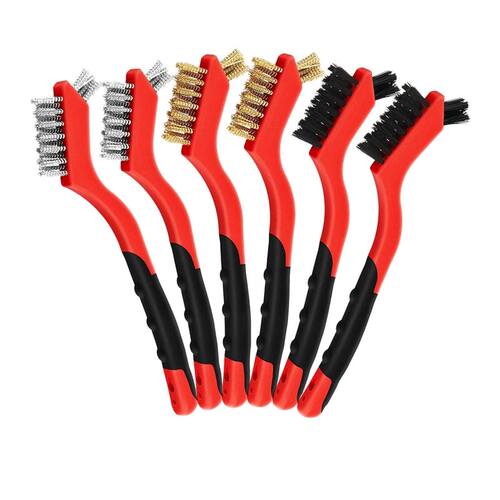 6Pcs Mini Wire Cleaning Brush Brass Stainless Steel and Nylo
