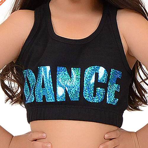 FEESHOW Kids Girls Sleeveless Shiny Letters DANCE Printed Cr