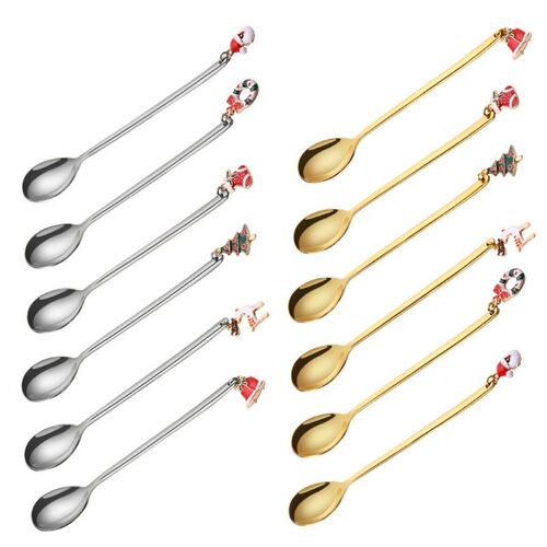 6pcs Stainless Steel Christmas Coffee Spoon Ice Cream Soup S