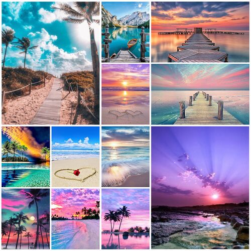 5D DIY Diamond Painting Sunshine Beach River Sea Landscape P