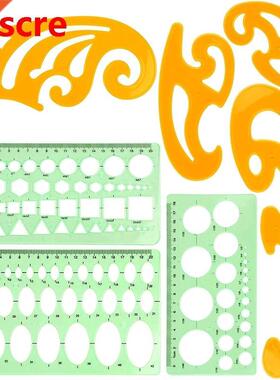 Geometry Drawing Template Ruler Set Green Plastic Student L