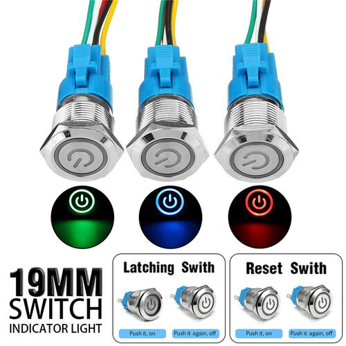 12V 24V 19mm Metal LED 5Pin Push Button Switch Wire Connecto