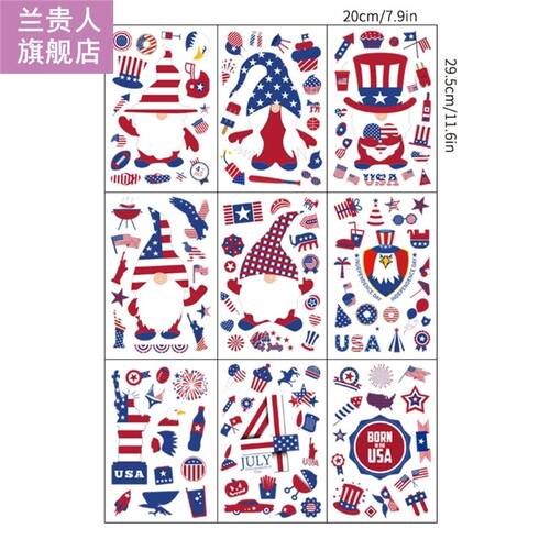 9 Sheets American Stickers Gnome Tomte Independence Day Deca