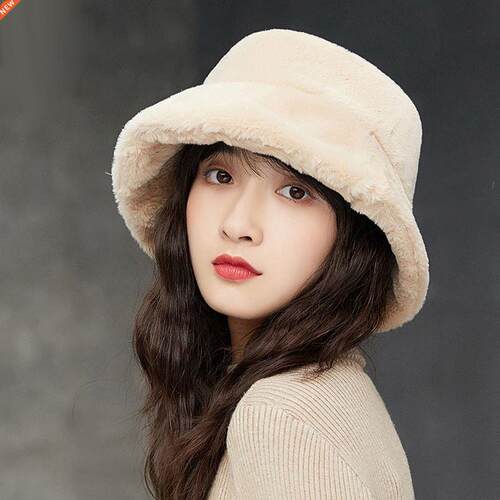 Faux Fur Winter Bucket Hat For Women Girl Fashion Solid Thic