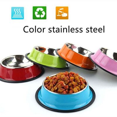 1PC 4 Colors Pets Feeding bowl Anti Skid Stainless Steel Tra