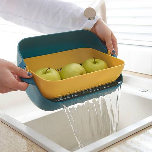 Kitchen Double-layer Vegetable Washing Drain Basket Fruit Ba