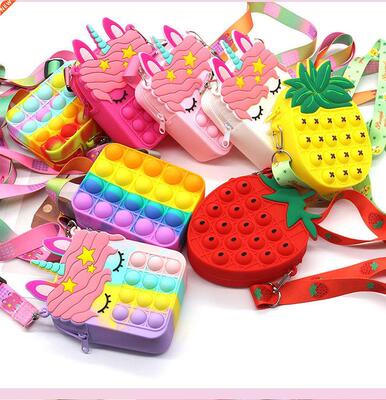 Fashion Fidget Toys Push Bubbles Toy Rainbow Unicorn Coin Pu