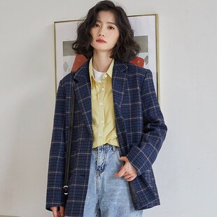 Winter 2021 new small plaid suit collar woollen coat loose w