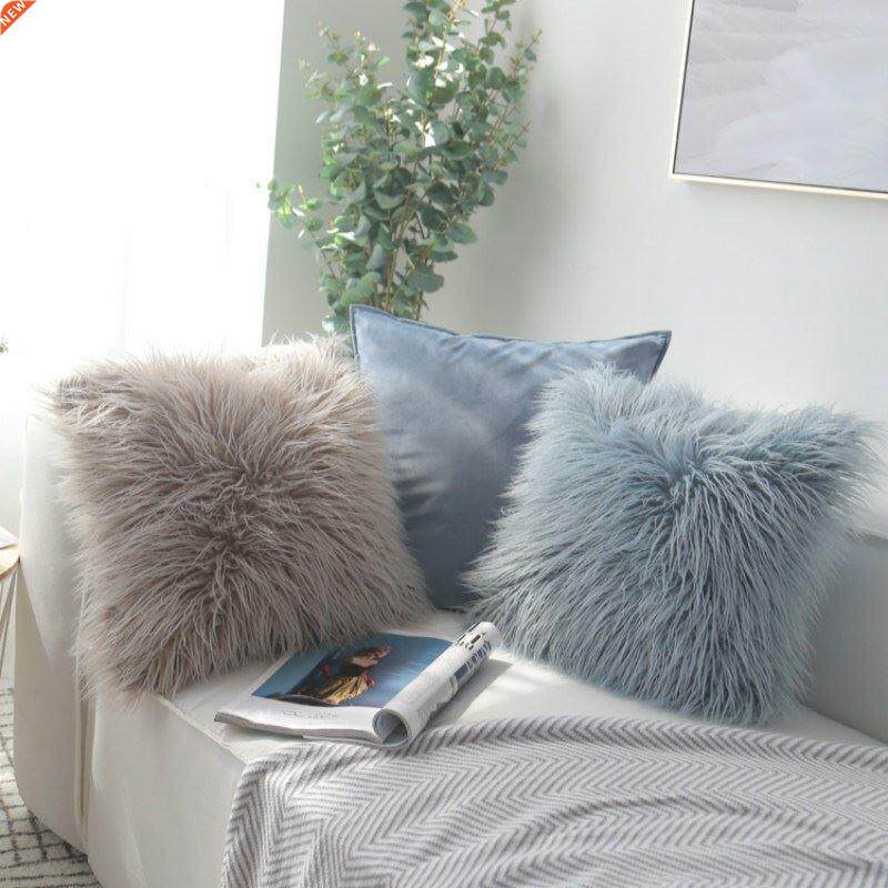 Nordic Plush Pillowcase Wool Faux Fur Cushions Sofa Bed Furr图片