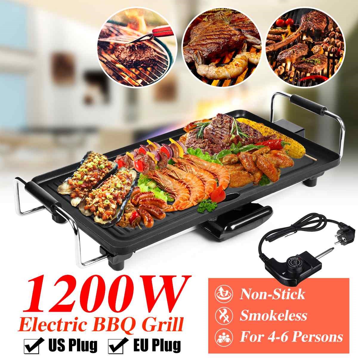 1200W Non-Stick Smokeless Aluminum BBQ Grill Pan Electric Ba