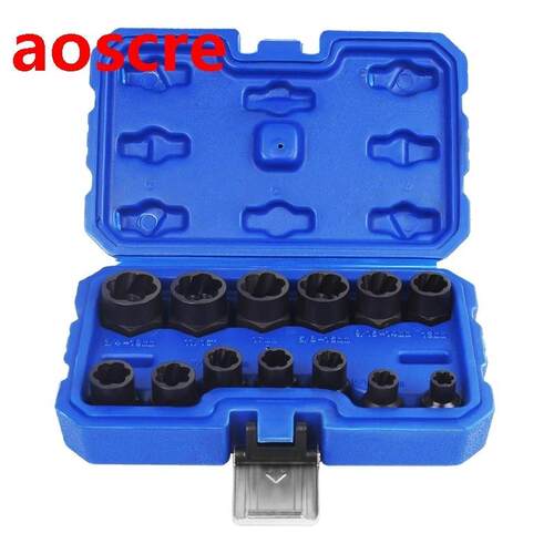 Set of 13 Impact Nut Remover Broken Nut Removal Tool with Bl
