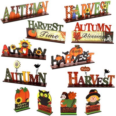 Wooden Ornaments New Harvest Festival Pumpkin Scarecrow Owl