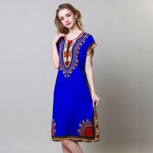 Loose African Dress for Women Dashiki Tribe Totem 3D Print L