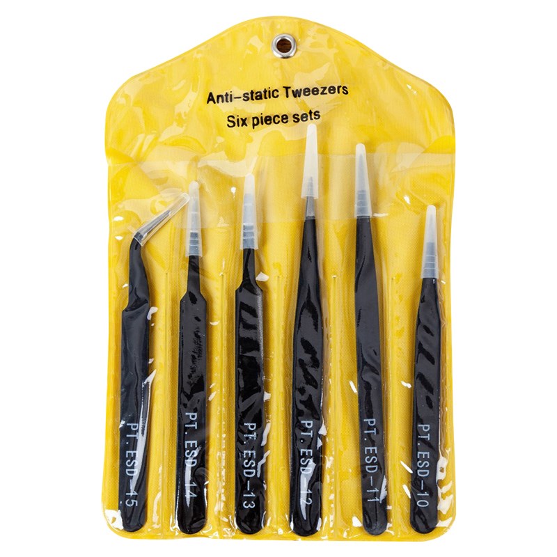 6Pcs Tweezers Tool ESD 10-15 Safe Anti-static Stainless Stee