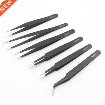 6PCs ESD Indurial Tweezers Anti- magnetic ainless eel