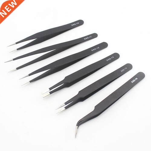 6PCs ESD Indurial Tweezers Anti- magnetic ainless eel
