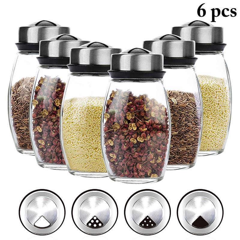 6pcs/3pcs Glass Spice Jar Rotating Cover Salt Sugar Bottle M