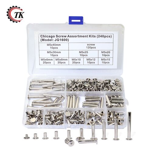 240pcs/210pcs Nickel Plated Chicago Screws Assortment Kits,