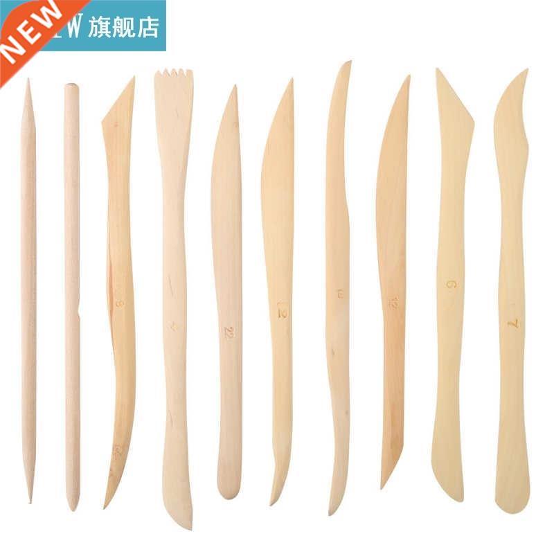 10pcs/set Wooden Clay Carving Modeling Tool Diy Pottery Scu