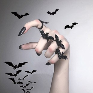 Gothic Black Bat Ring Fashion Flying Bat Metal Adjustable Wo
