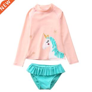 New 2022 Girls Ins Unicorn Swimwear 2~10Y Baby Girls Rash Gu