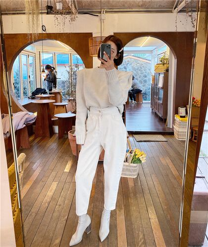 Women Harem Jeans Pants Fashion High Waist white Denim Jeans
