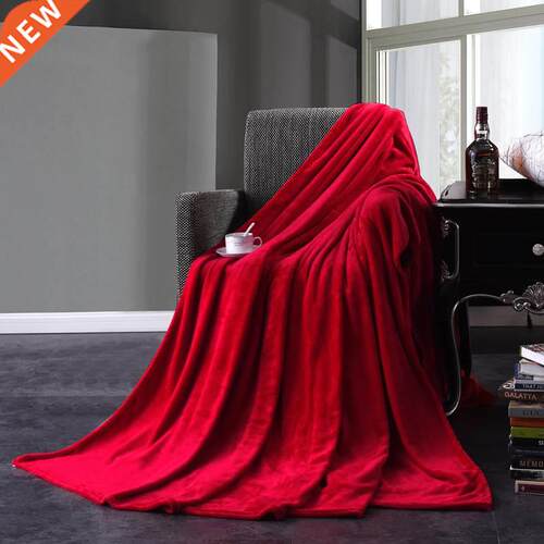 Red Flannel Blanket Soft Throw Blanket On Sofa Bed Plane Tra
